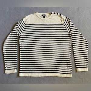 H&M Women’s Striped Sweater Tan Black Size Medium Crew Neck Long Sleeve
